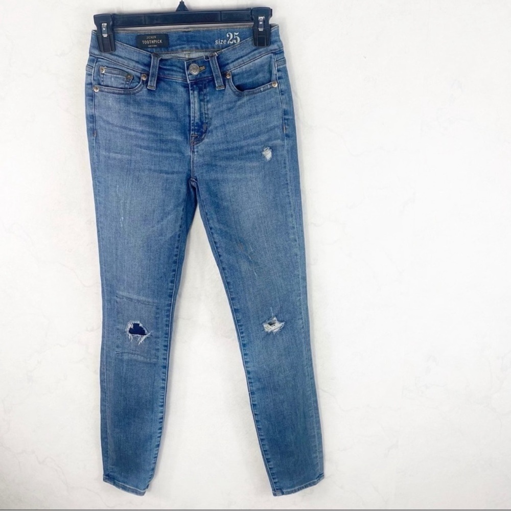 J. Crew Medium Blue Ripped Skinny Jeans
